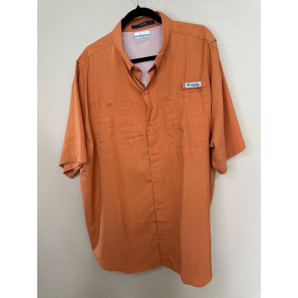 Columbia Mens Orange PFG Shirt XX-Large short sleeve button up polyester collar - Picture 2 of 8